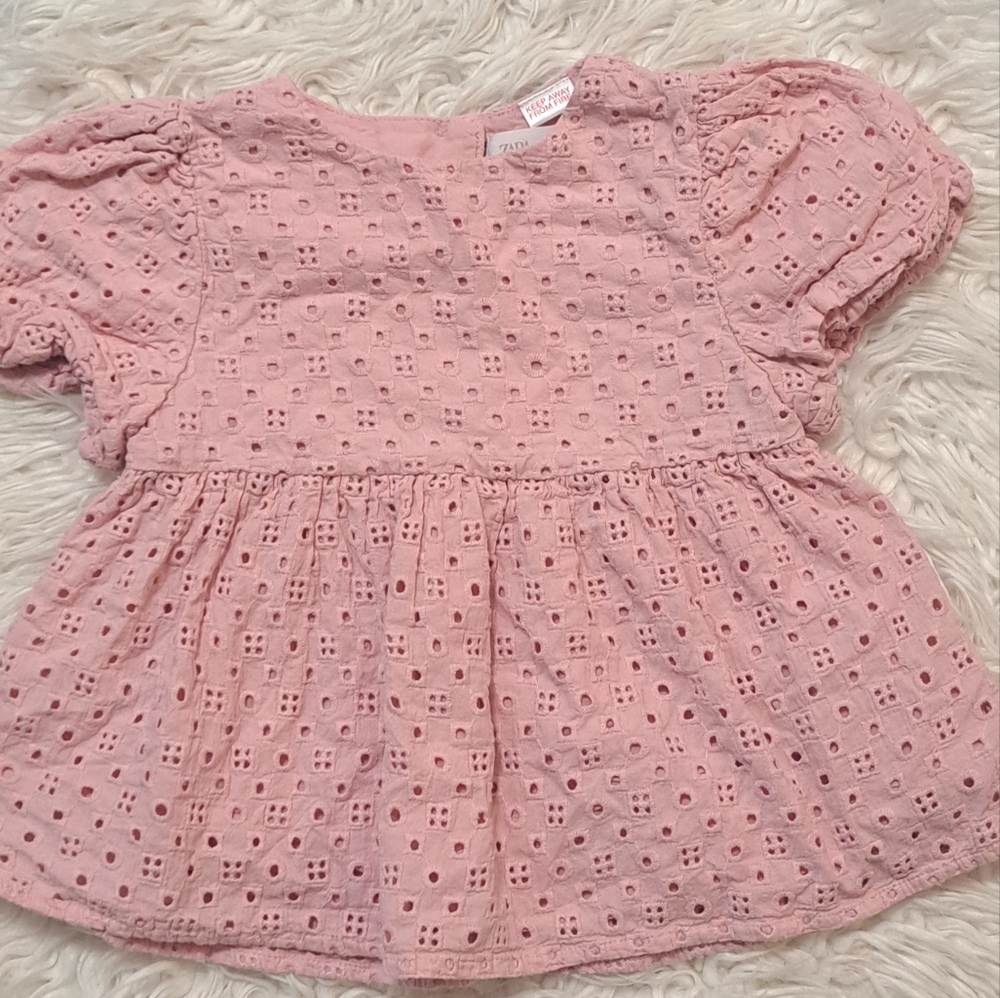 EUC Zara Baby Girl Pink Eyelet Top